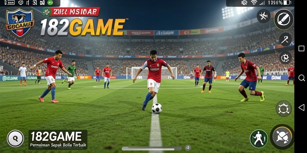 Tampilan gameplay seru dalam 182GAME yang menunjukkan pertandingan sepak bola.