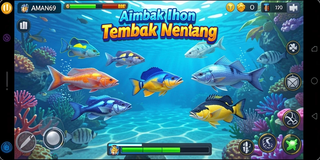 Gameplay seru dalam AMAN69 saat menembak ikan.