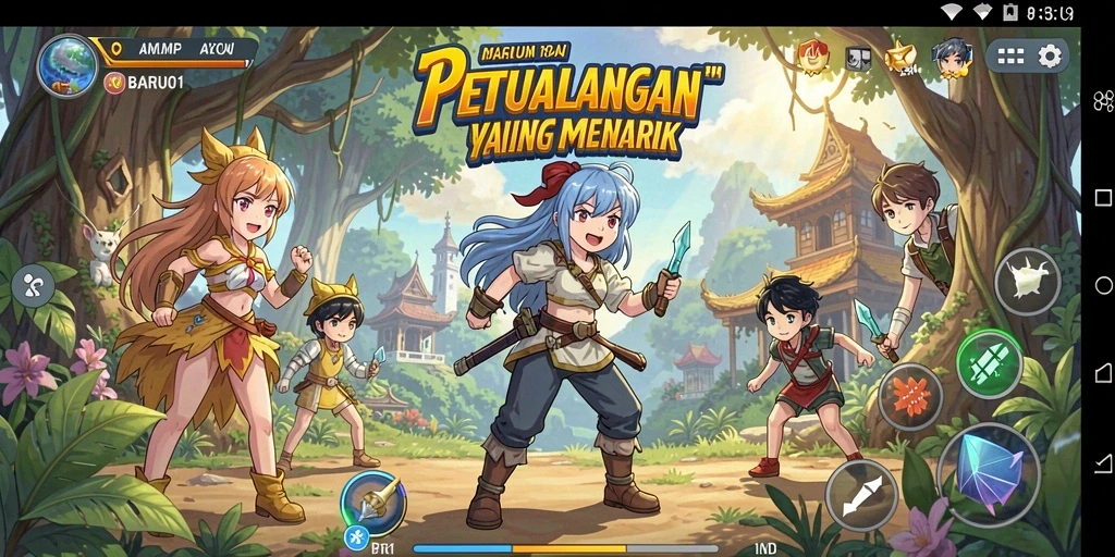 Tampilan gameplay dari petualangan anime yang seru.