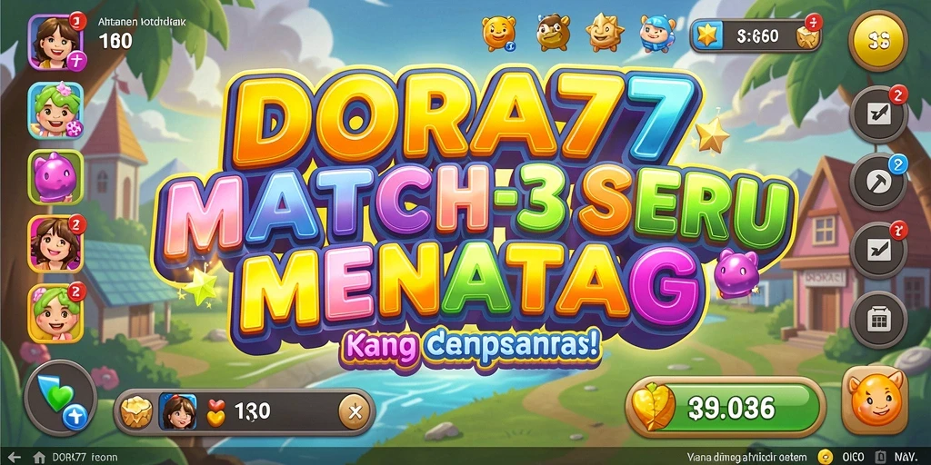 Screenshot gameplay DORA77 yang menunjukkan momen mencocokkan permata.