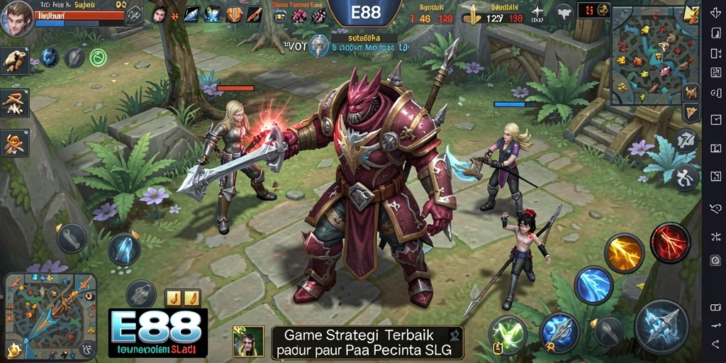 Screenshot gameplay SLG yang menunjukkan strategi pertempuran dalam E88.