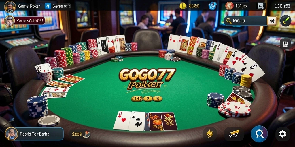 Screenshot GOGO77 menampilkan gameplay Poker yang seru dan mendebarkan.