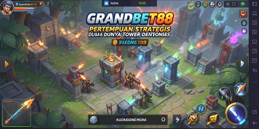Tampilan gameplay GRANDBET88 yang menarik dalam genre Tower Defense.