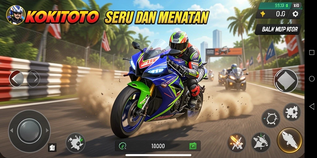 Gameplay KOKITOTO menampilkan aksi balap motor yang mendebarkan di jalur menantang.