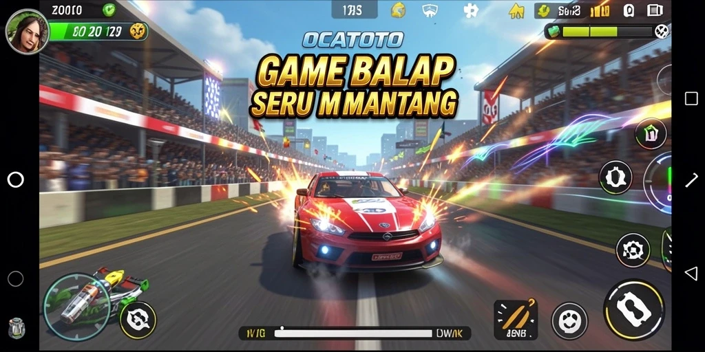 Screenshot gameplay OCATOTO menampilkan balapan yang seru dan kompetitif.