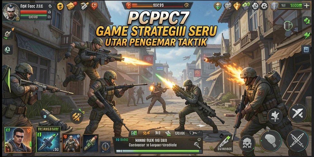 Screenshot utama menunjukkan aksi epik dalam gameplay strategi.