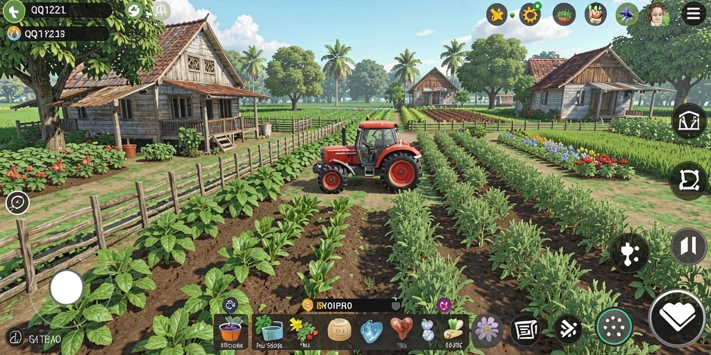 Gameplay seru di QQ1221 dengan pemandangan pertanian yang indah.