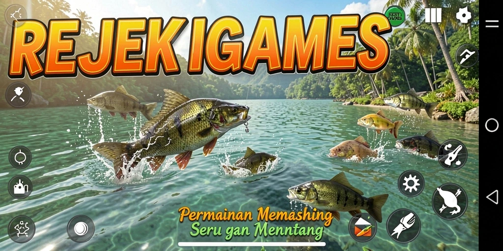 Tampilan gameplay REJEKIGAMES dengan suasana memancing yang seru.