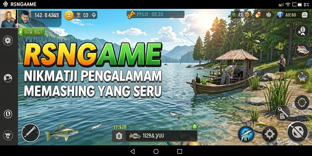Tampilan gameplay RSNGAME dengan ikan besar yang ditangkap.