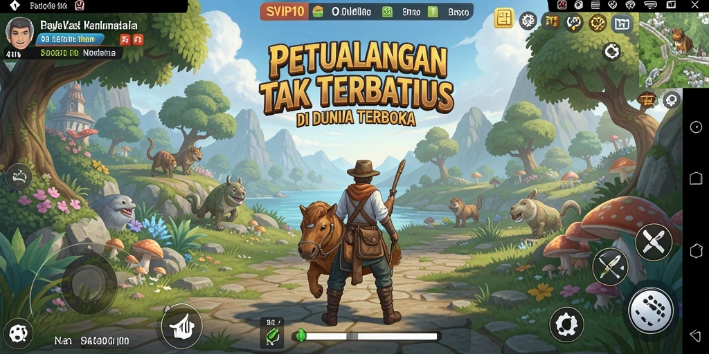 Screenshot gameplay SVIP10 menampilkan petualangan di dunia terbuka.