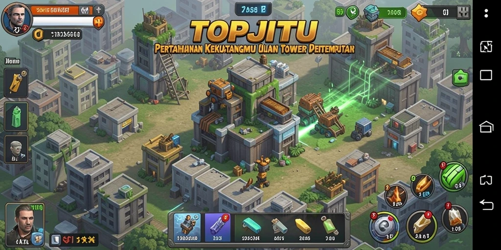 Screenshot gameplay TOPJITU menunjukkan aksi menegangkan dalam Tower Defense.